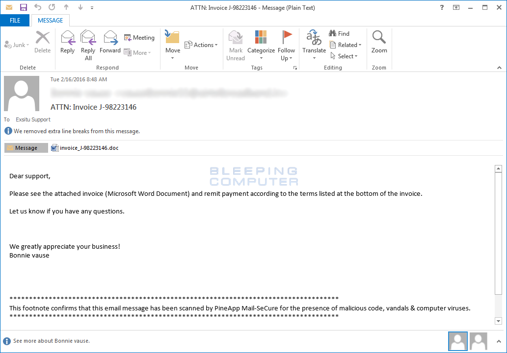Esempio di Email con Locky RansomWare